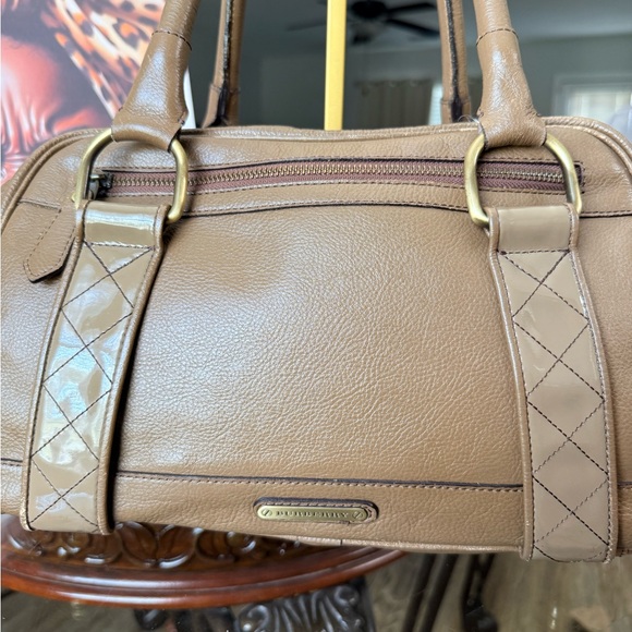 Burberry Tan Leather Satchel with Scarf Accent - Picture 4 of 13